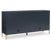 Bobby Accent Cabinet | Geometric Doors | Gold Metal Legs | Dark Blue Wood 72"