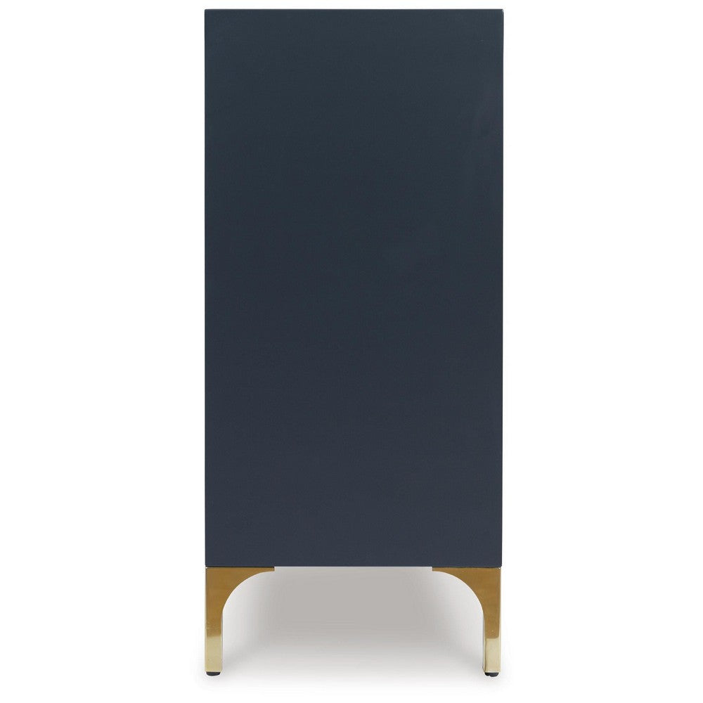 Bobby Accent Cabinet | Geometric Doors | Gold Metal Legs | Dark Blue Wood 72"
