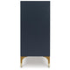 Bobby Accent Cabinet | Geometric Doors | Gold Metal Legs | Dark Blue Wood 72"