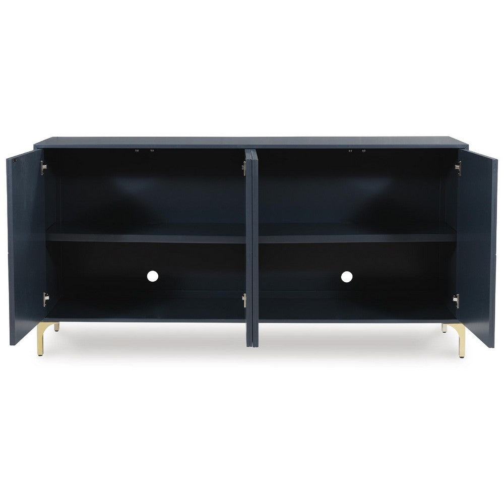 Bobby Accent Cabinet | Geometric Doors | Gold Metal Legs | Dark Blue Wood 72"