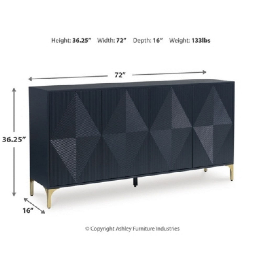 Bobby Accent Cabinet | Geometric Doors | Gold Metal Legs | Dark Blue Wood 72"