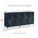 Bobby Accent Cabinet | Geometric Doors | Gold Metal Legs | Dark Blue Wood 72"