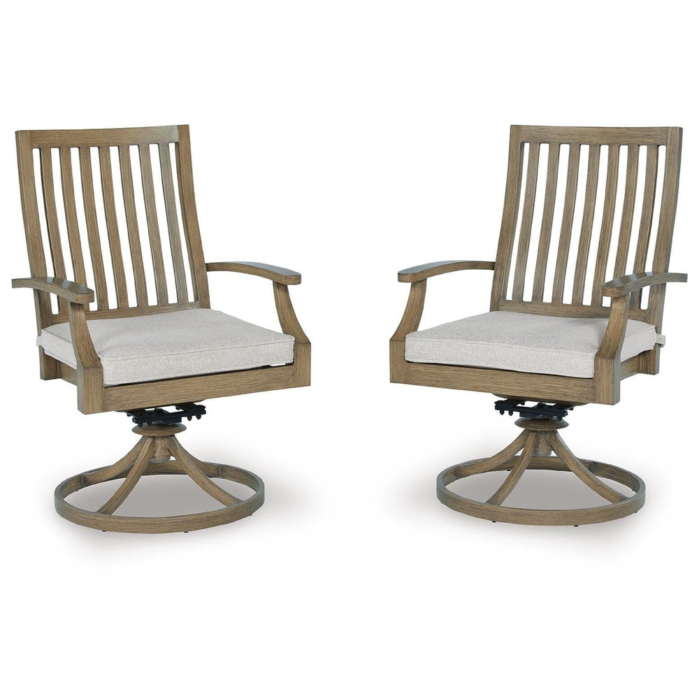 Inaya Patio Swivel-Rocker Chair Set | Slatted Aluminum | Beige Fabric