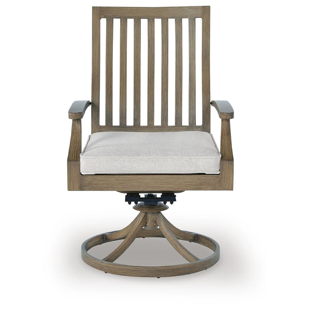 Inaya Patio Swivel-Rocker Chair Set | Slatted Aluminum | Beige Fabric