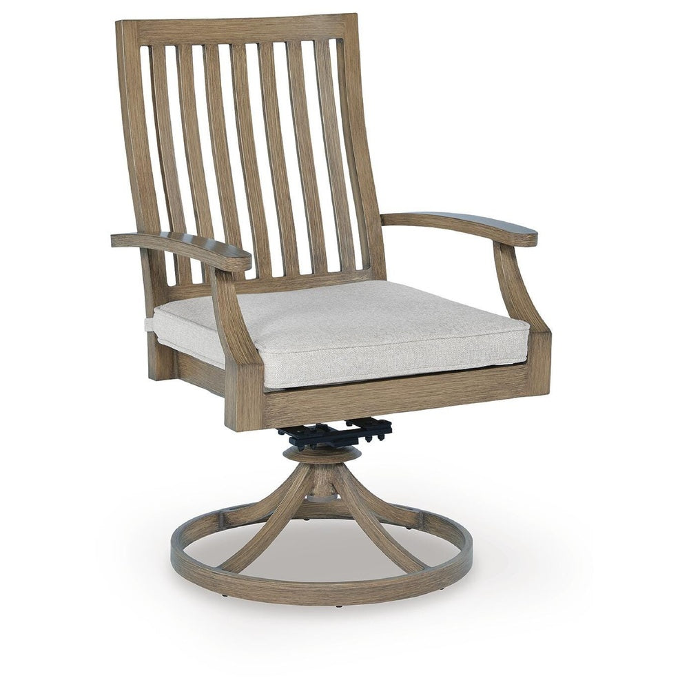 Inaya Patio Swivel-Rocker Chair Set | Slatted Aluminum | Beige Fabric