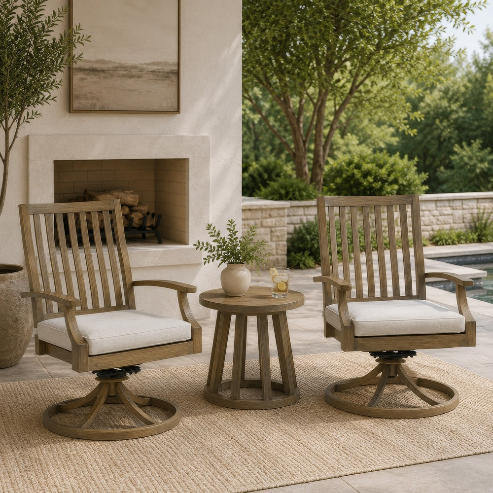 Inaya Patio Swivel-Rocker Chair Set | Slatted Aluminum | Beige Fabric