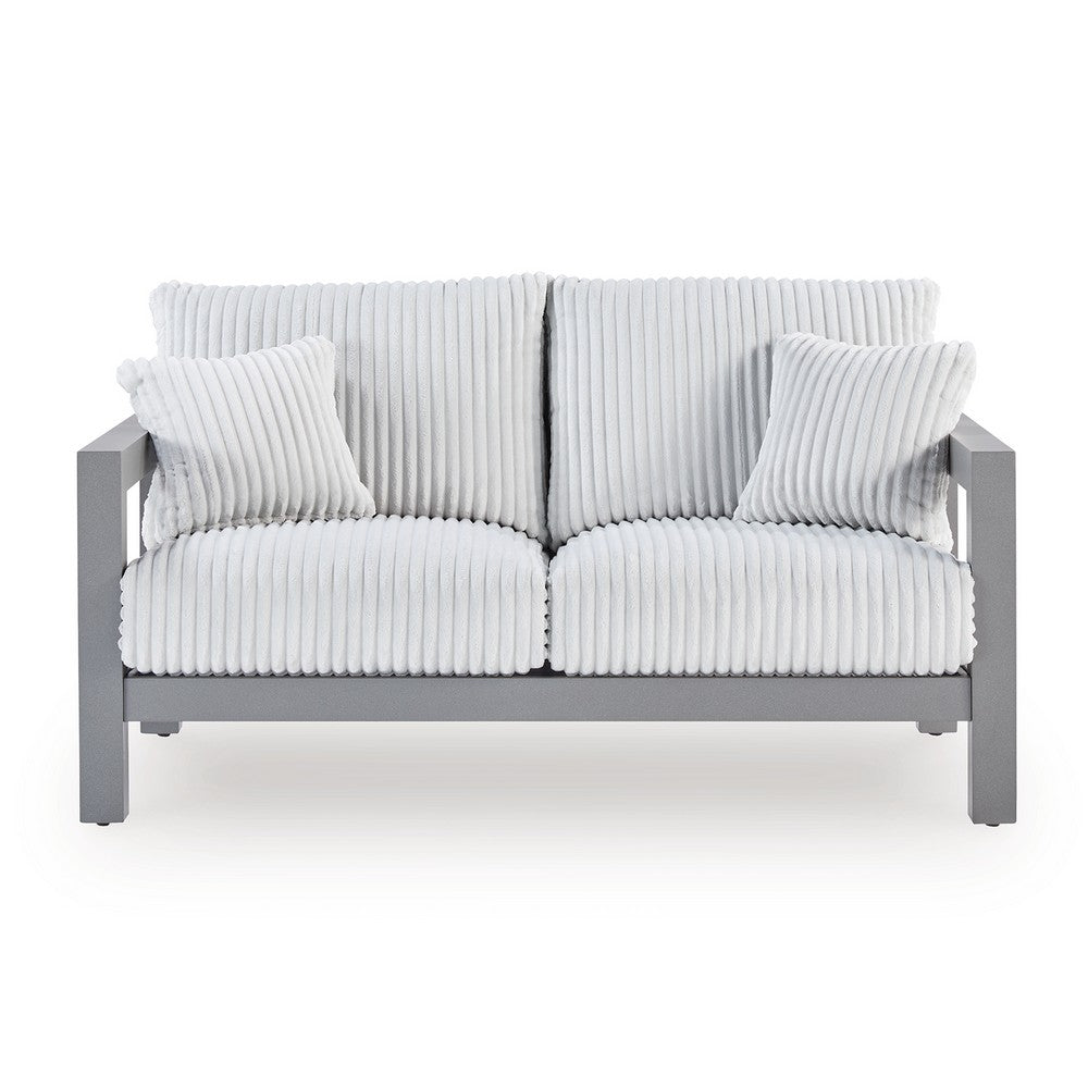 Jazzy Outdoor Loveseat with 2 Accent Pillows | Gray Aluminum Frame 62"