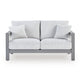 Jazzy Outdoor Loveseat with 2 Accent Pillows | Gray Aluminum Frame 62"