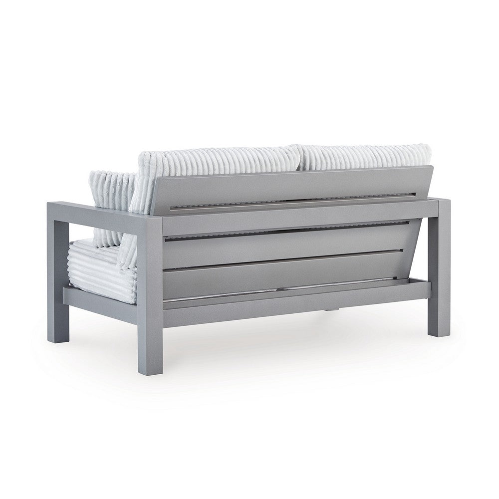 Jazzy Outdoor Loveseat with 2 Accent Pillows | Gray Aluminum Frame 62"