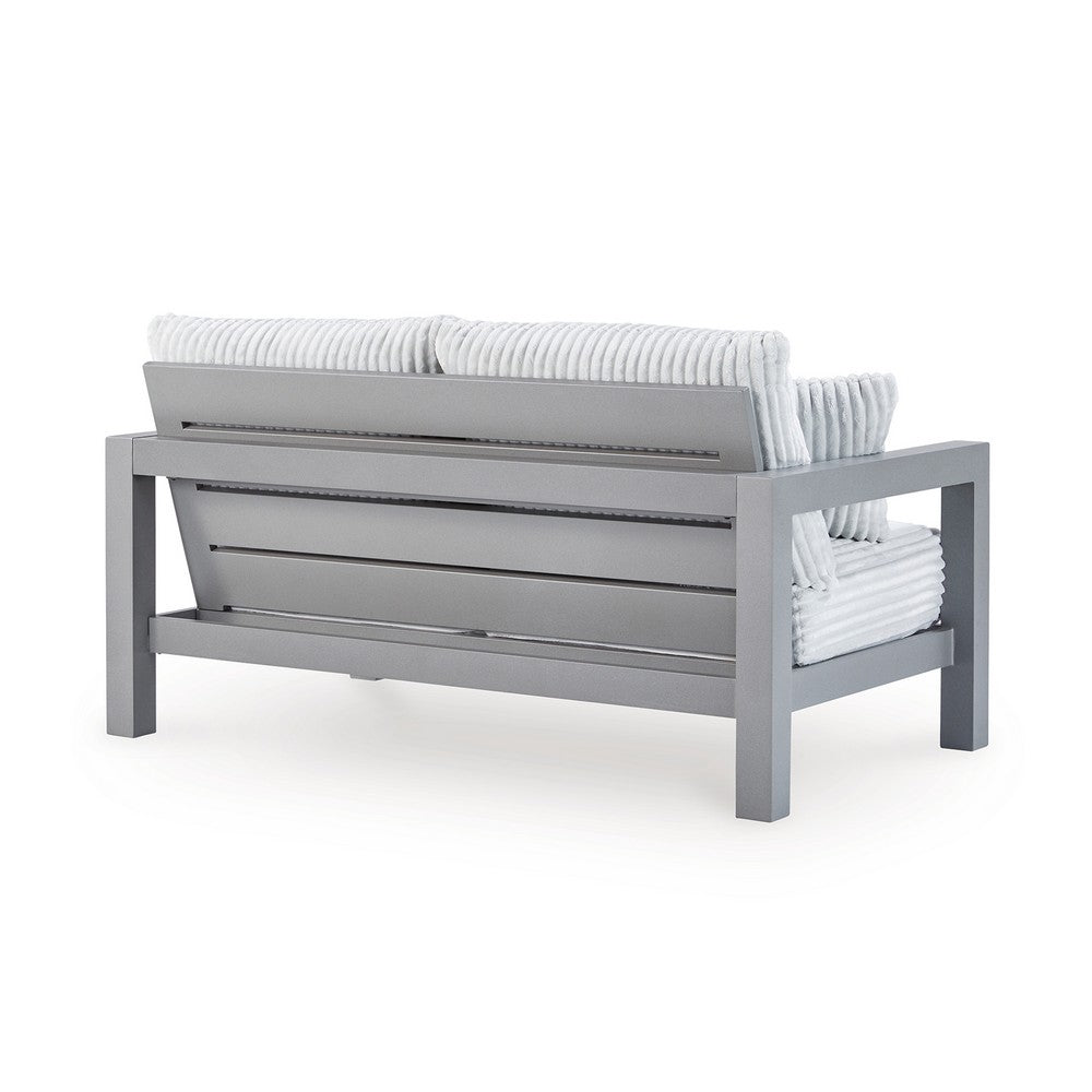 Jazzy Outdoor Loveseat with 2 Accent Pillows | Gray Aluminum Frame 62"