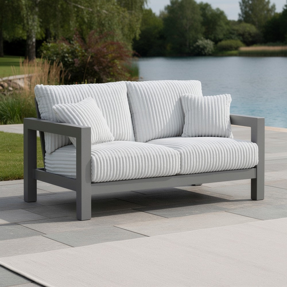 Jazzy Outdoor Loveseat with 2 Accent Pillows | Gray Aluminum Frame 62"