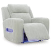 Rumy Power Recliner Chair with Blue LED | Cup-Holder | Off White Corded Polyester