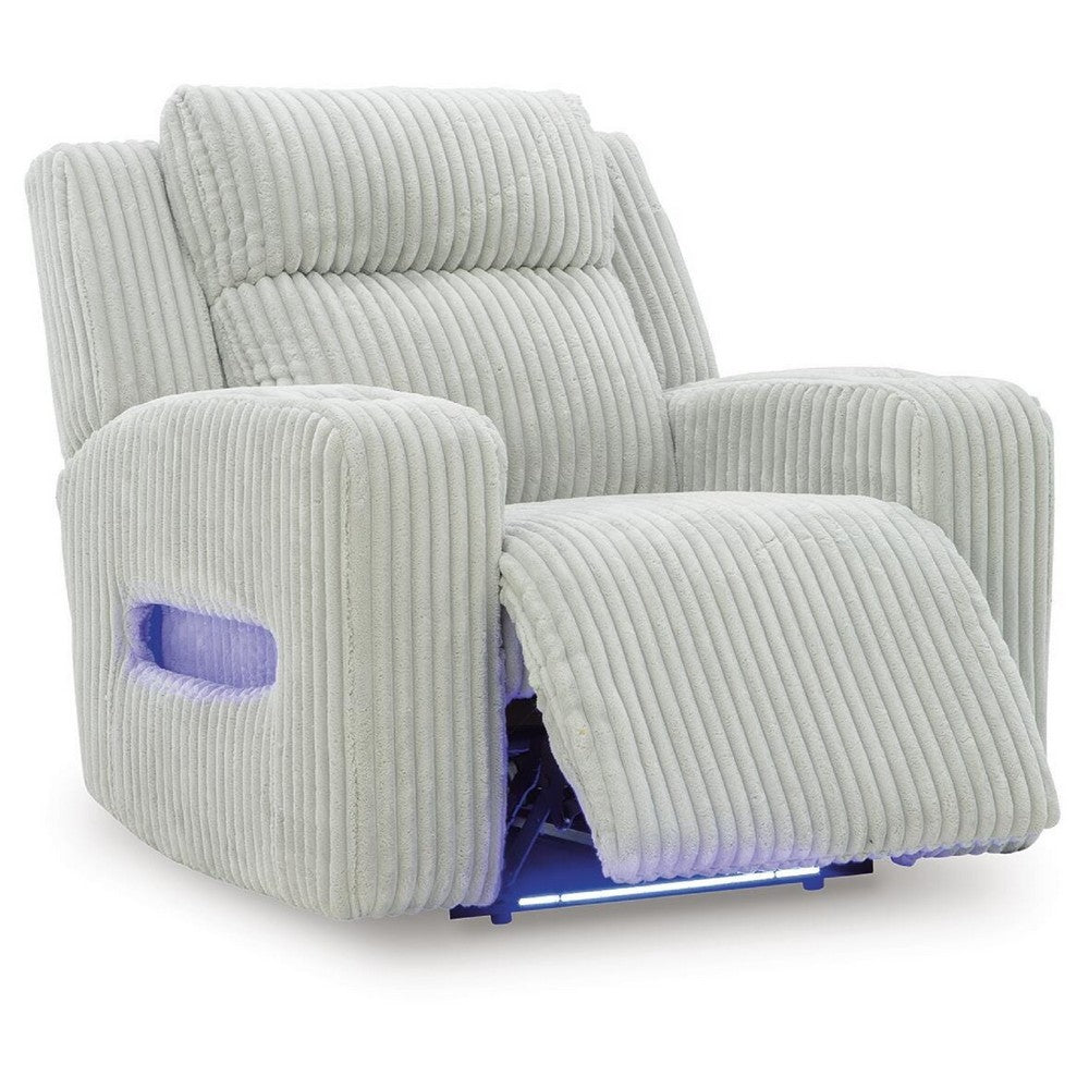 Rumy Power Recliner Chair with Blue LED | Cup-Holder | Off White Corded Polyester