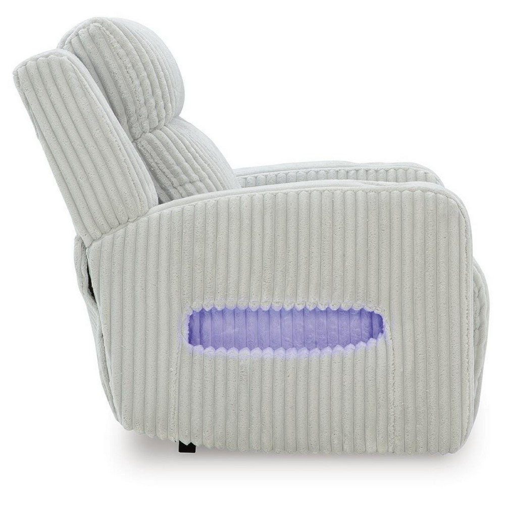 Rumy Power Recliner Chair with Blue LED | Cup-Holder | Off White Corded Polyester