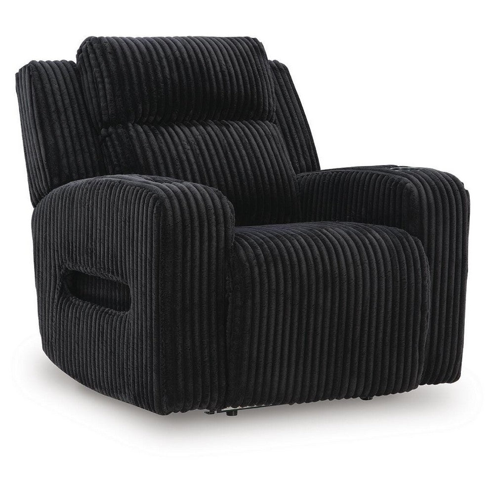 Rumy Power Recliner Chair with Blue LED | Cup-Holder | Black Corded Polyester