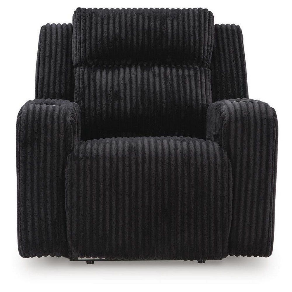 Rumy Power Recliner Chair with Blue LED | Cup-Holder | Black Corded Polyester