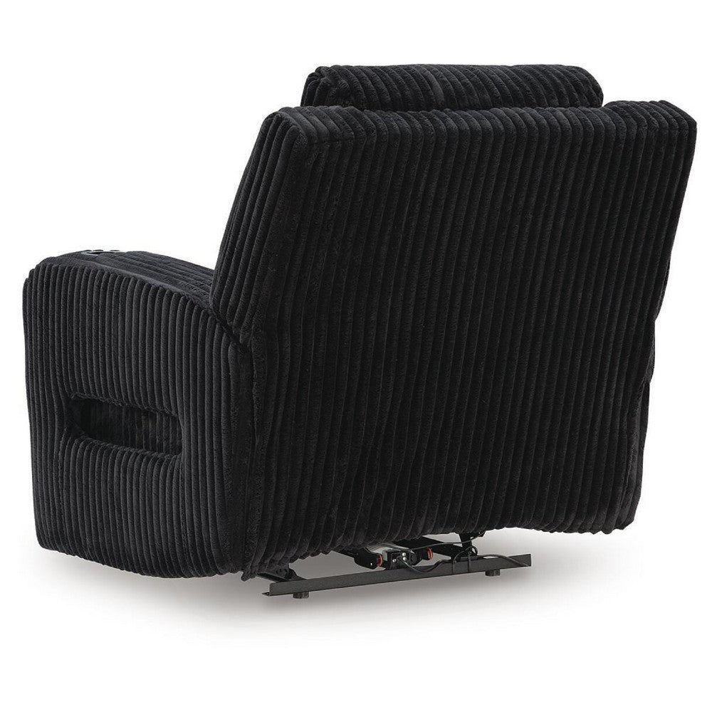 Rumy Power Recliner Chair with Blue LED | Cup-Holder | Black Corded Polyester