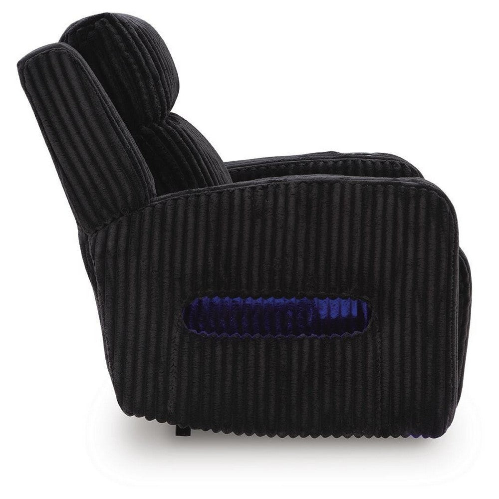 Rumy Power Recliner Chair with Blue LED | Cup-Holder | Black Corded Polyester