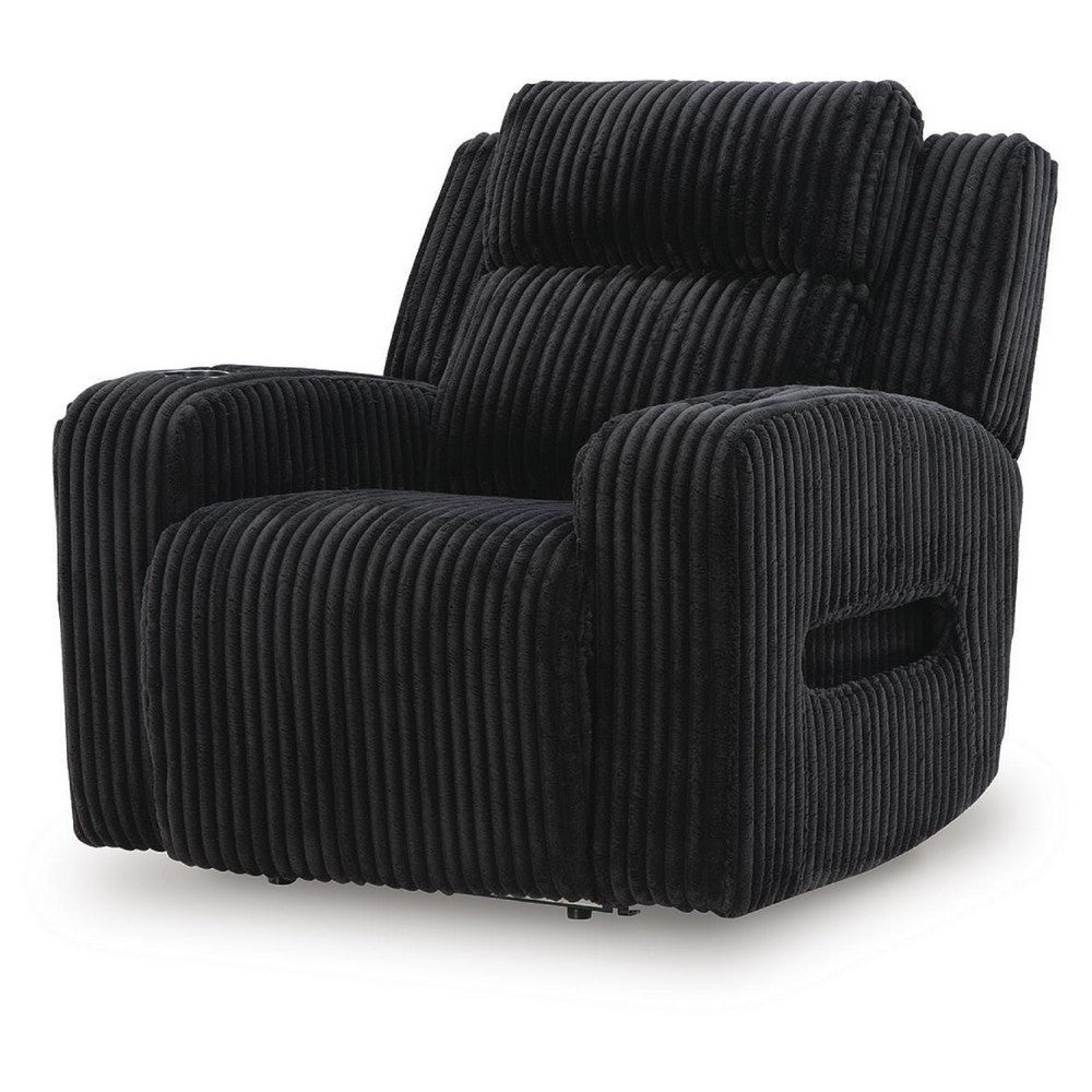 Rumy Power Recliner Chair with Blue LED | Cup-Holder | Black Corded Polyester
