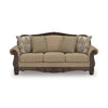 Chelsy Traditional Sofa w Carvings | Dark Brown Wood | Golden Polyester 93"
