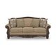 Chelsy Traditional Sofa w Carvings | Dark Brown Wood | Golden Polyester 93"