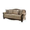 Chelsy Traditional Sofa w Carvings | Dark Brown Wood | Golden Polyester 93"
