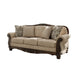 Chelsy Traditional Sofa w Carvings | Dark Brown Wood | Golden Polyester 93"