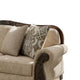 Chelsy Traditional Sofa w Carvings | Dark Brown Wood | Golden Polyester 93"