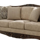 Chelsy Traditional Sofa w Carvings | Dark Brown Wood | Golden Polyester 93"