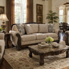 Chelsy Traditional Sofa w Carvings | Dark Brown Wood | Golden Polyester 93"