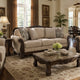 Chelsy Traditional Sofa w Carvings | Dark Brown Wood | Golden Polyester 93"