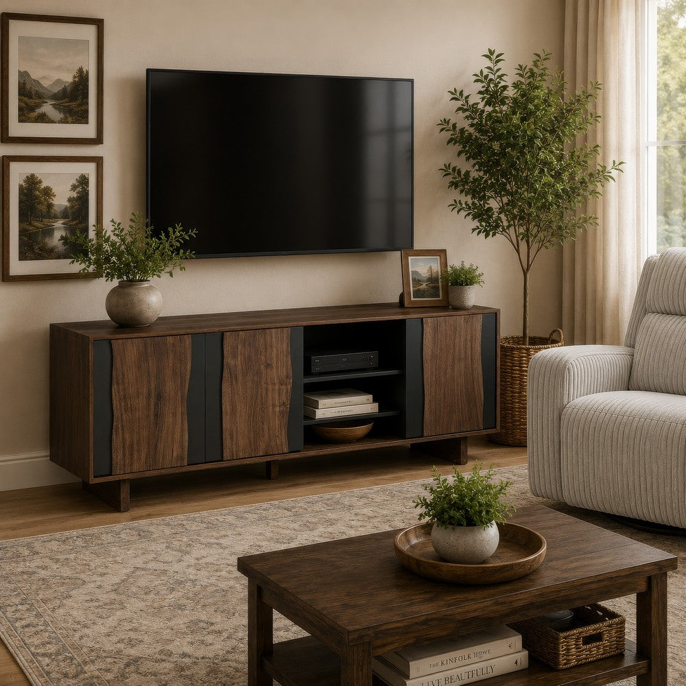 Wenda Accent Cabinet with Live Edge Doors | Brown-Charcoal Acacia Wood 71"