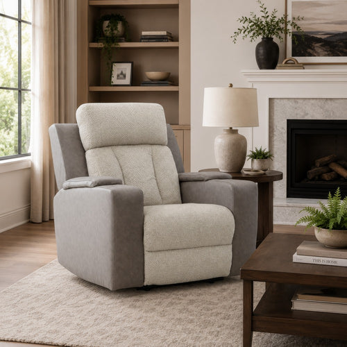 Lesly Power Recliner Chair with 3 Heat Massage Modes | Two-Tone Polyester