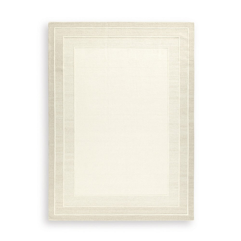 Teena Extra Large Area Rug with Border Design | Ivory Wool 9x13