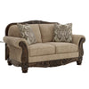Chelsy Loveseat w 2 Pillows | Carving | Dark Brown Wood | Golden Polyester 68"