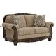 Chelsy Loveseat w 2 Pillows | Carving | Dark Brown Wood | Golden Polyester 68"