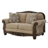 Chelsy Loveseat w 2 Pillows | Carving | Dark Brown Wood | Golden Polyester 68"