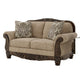 Chelsy Loveseat w 2 Pillows | Carving | Dark Brown Wood | Golden Polyester 68"