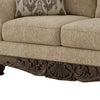 Chelsy Loveseat w 2 Pillows | Carving | Dark Brown Wood | Golden Polyester 68"