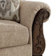Chelsy Loveseat w 2 Pillows | Carving | Dark Brown Wood | Golden Polyester 68"