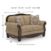 Chelsy Loveseat w 2 Pillows | Carving | Dark Brown Wood | Golden Polyester 68"