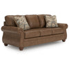 Cyrus Sofa with Nailhead Trim | 2 Accent Pillows | Brown Faux Leather 92"