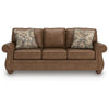 Cyrus Sofa with Nailhead Trim | 2 Accent Pillows | Brown Faux Leather 92"