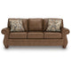 Cyrus Sofa with Nailhead Trim | 2 Accent Pillows | Brown Faux Leather 92"
