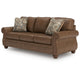 Cyrus Sofa with Nailhead Trim | 2 Accent Pillows | Brown Faux Leather 92"