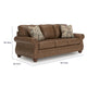Cyrus Sofa with Nailhead Trim | 2 Accent Pillows | Brown Faux Leather 92"