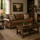 Cyrus Sofa with Nailhead Trim | 2 Accent Pillows | Brown Faux Leather 92"