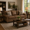 Cyrus Sofa with Nailhead Trim | 2 Accent Pillows | Brown Faux Leather 92"