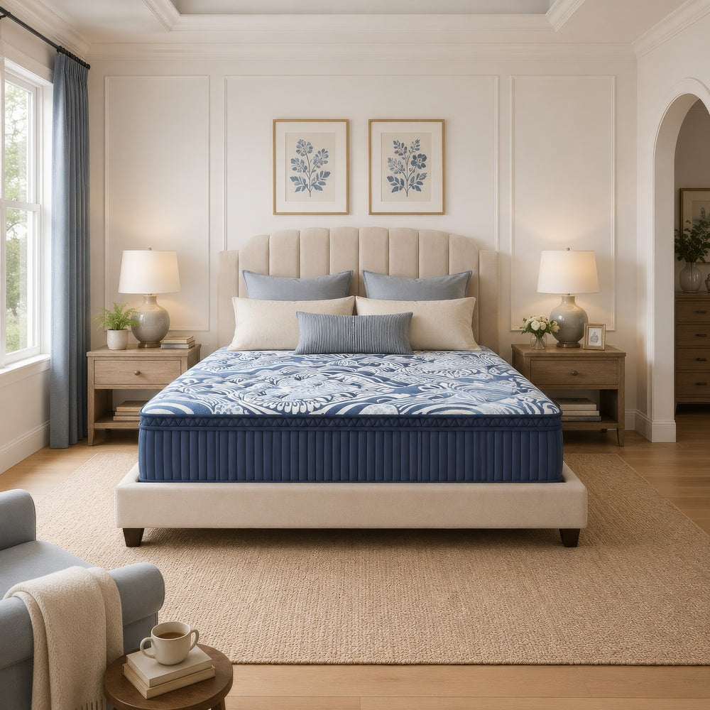 Helen Queen Size Euro Top Mattress with Cooling Gel Latex | Blue Fabric 15"
