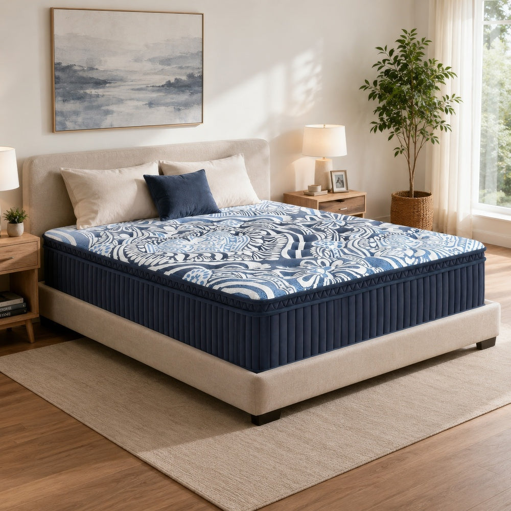 Helen Queen Size Euro Top Mattress with Cooling Gel Latex | Blue Fabric 15"